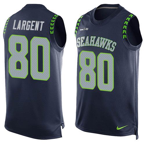 Nike Seahawks #80 Steve Largent Steel Blue Team Color Men's Stitched NFL Limited Tank Top Jersey - Click Image to Close